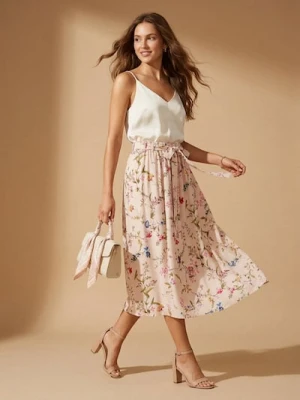 Sinsay - Spódnica midi w kwiaty z paskiem i wiskozą - wielobarwny