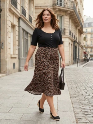 Sinsay - Spódnica midi we wzór w panterkę Plus Size - brązowy