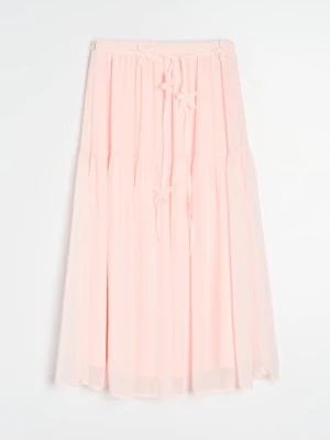 Sinsay - Spódnica midi z efektem stopniowania i ozdobnym paskiem - różowy