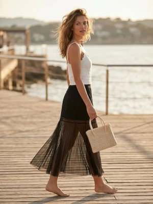 Sinsay - Spódnica midi z elastycznej siateczki - czarny