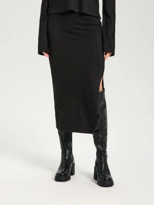 Sinsay - Spódnica midi z gumką w pasie - czarny