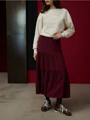 Sinsay - Spódnica midi z marszczeniami - bordowy