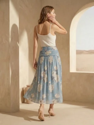 Sinsay - Spódnica midi z marszczeniami w kwiaty - wielobarwny