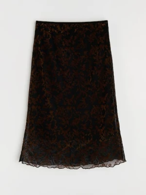 Sinsay - Spódnica midi z roślinnym wzorem - czarny