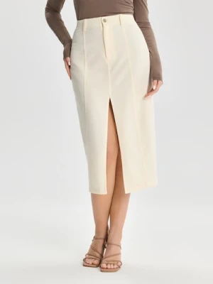 Sinsay - Spódnica midi z rozcięciem - kremowy