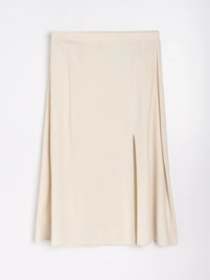 Sinsay - Spódnica midi z rozcięciem z wiskozą i domieszką lnu Plus size - beżowy