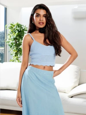 Sinsay - Spódnica midi z rozporkiem - niebieski