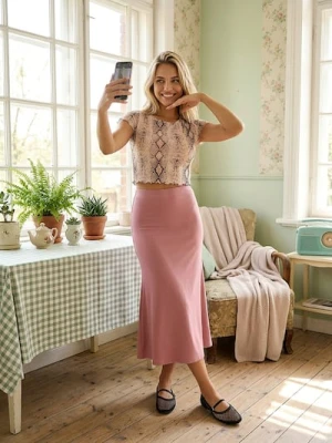 Sinsay - Spódnica midi z rozszerzanym dołem - różowy