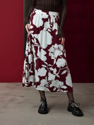 Sinsay - Spódnica midi ze wzorkiem - bordowy
