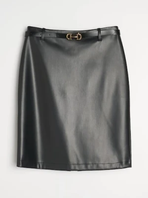 Sinsay - Spódnica mini z imitacji skóry - czarny