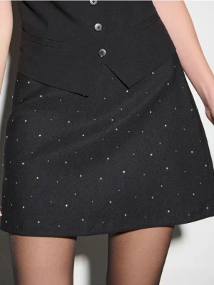 Sinsay - Spódnica mini z ozdobnymi dżetami - czarny