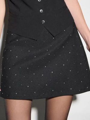 Sinsay - Spódnica mini z ozdobnymi dżetami - czarny