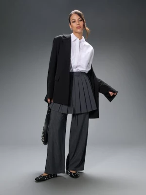 Sinsay - Spódnica mini z zakładkami i paskiem - szary