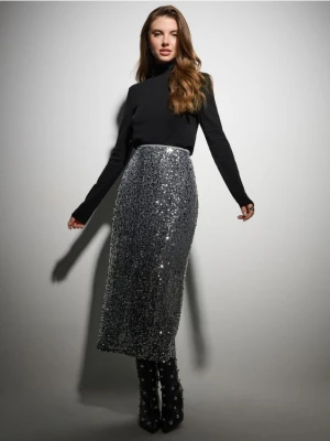 Sinsay - Spódnica ołówkowa z połyskującymi cekinami - srebrny