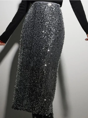 Sinsay - Spódnica ołówkowa z połyskującymi cekinami - srebrny