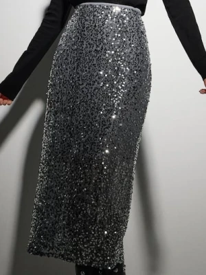 Sinsay - Spódnica ołówkowa z połyskującymi cekinami - srebrny