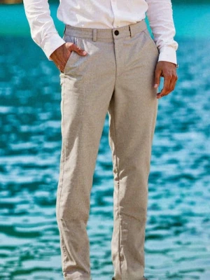 Sinsay - Spodnie chino slim fit w kratę - kremowy