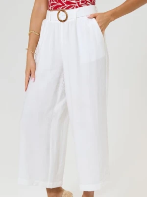 Sinsay - Spodnie culotte z paskiem - biały