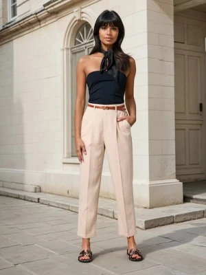 Sinsay - Spodnie cygaretki z paskiem - kremowy