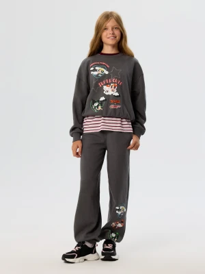 Sinsay - Spodnie dresowe jogger Hello Kitty and Friends x Powerpuff Girls - szary