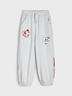 Sinsay - Spodnie dresowe jogger Hello Kitty and Friends x Powerpuff Girls - szary