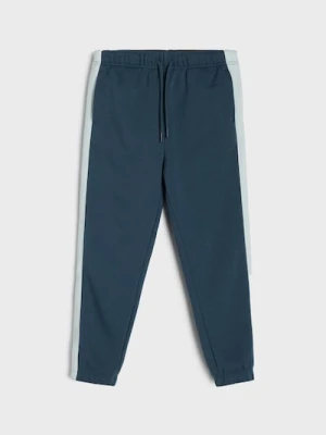 Sinsay - Spodnie dresowe jogger z lampasami - granatowy