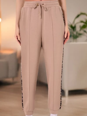 Sinsay - Spodnie dresowe soft touch z ozdobnymi lampasami w panterkę - wielobarwny