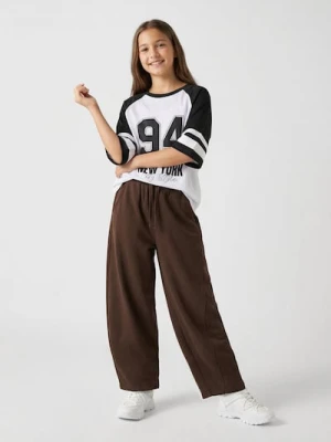 Sinsay - Spodnie dresowe wide leg - brązowy