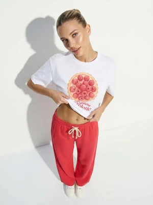 Sinsay - Spodnie dresowe wide leg - czerwony