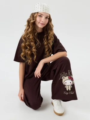 Sinsay - Spodnie dresowe wide leg Hello Kitty - brązowy