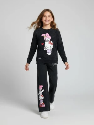 Sinsay - Spodnie dresowe wide leg Hello Kitty - czarny