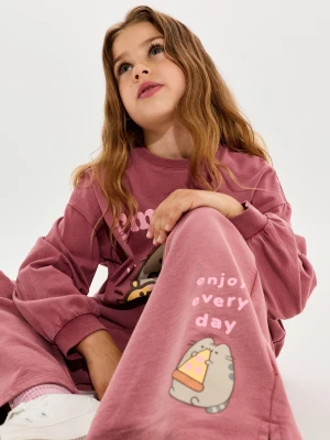Sinsay - Spodnie dresowe wide leg Pusheen the Cat - czerwony