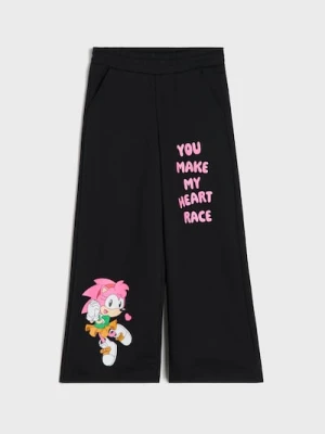 Sinsay - Spodnie dresowe wide leg Sonic the Hedgehog - czarny