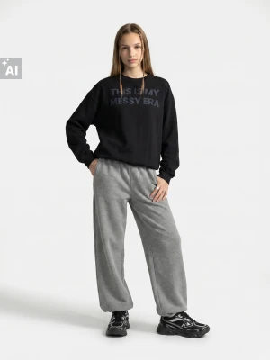 Sinsay - Spodnie dresowe wide leg z bawełną - szary