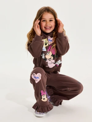 Sinsay - Spodnie dresowe wide leg z falbanami Minnie Mouse - brązowy