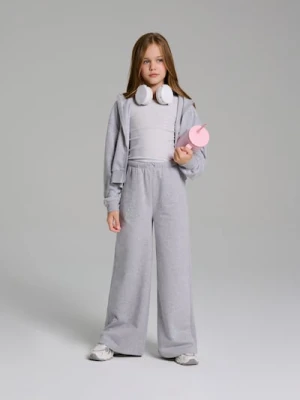 Sinsay - Spodnie dresowe wide leg z ozdobnymi dżetami - szary