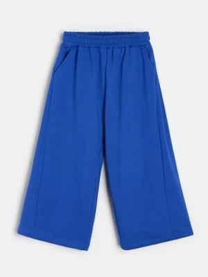 Sinsay - Spodnie dresowe wide leg z polarem - niebieski