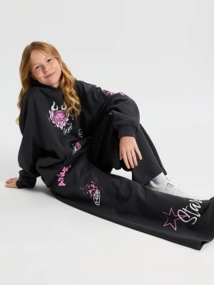 Sinsay - Spodnie dresowe wide legc Stitch - szary
