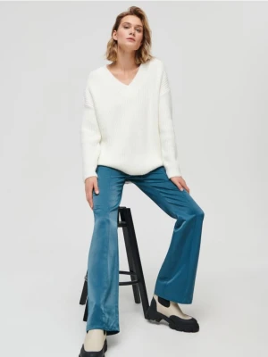 Sinsay - Spodnie flare high waist - zielony