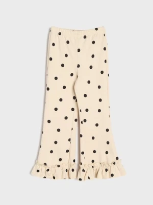 Sinsay - Spodnie flare w kropki z ozdobnymi falbankami - kremowy