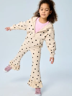 Sinsay - Spodnie flare w kropki z ozdobnymi falbankami - kremowy