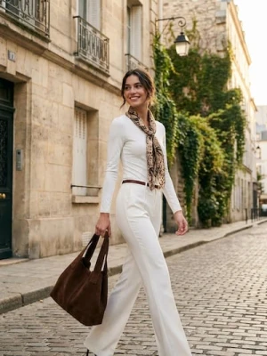 Sinsay - Spodnie flare z paskiem - kremowy