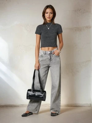 Sinsay - Spodnie jeansowe baggy - szary