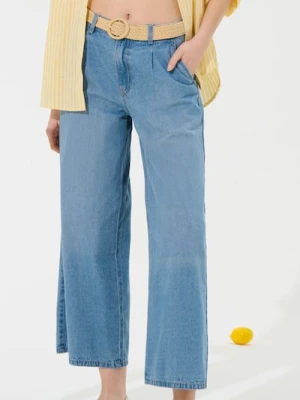 Sinsay - Spodnie jeansowe culotte - niebieski