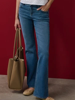 Sinsay - Spodnie jeansowe flare - granatowy