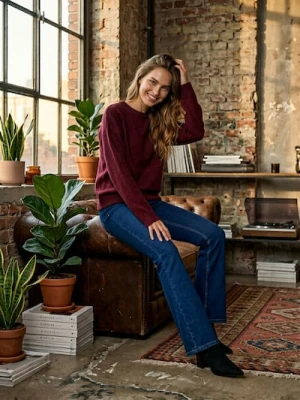 Sinsay - Spodnie jeansowe flare - granatowy