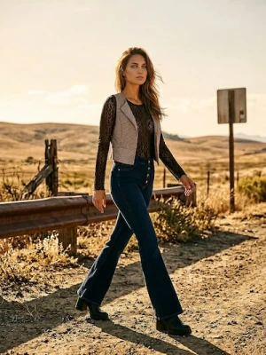 Sinsay - Spodnie jeansowe flare - niebieski