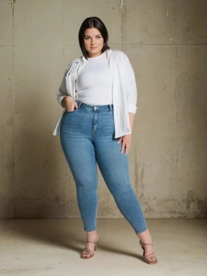 Sinsay - Spodnie jeansowe skinny Plus Size - niebieski