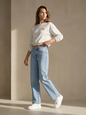 Sinsay - Spodnie jeansowe wide straight leg z efektem sprania - niebieski
