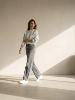 Sinsay - Spodnie jeansowe wide straight leg z efektem sprania - szary